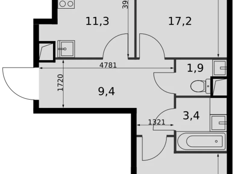 Appartement 2 chambres 59 m² Razvilka, Fédération de Russie