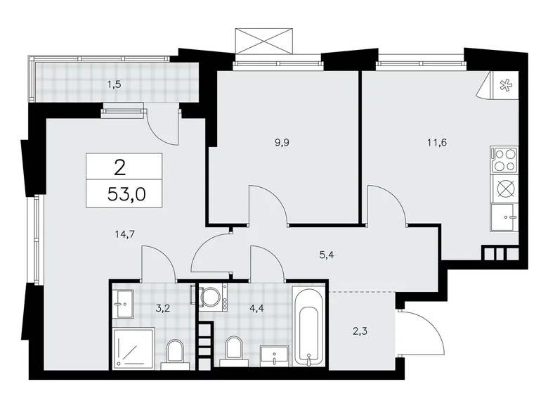 Apartamento 2 habitaciones 53 m² poselenie Sosenskoe, Rusia