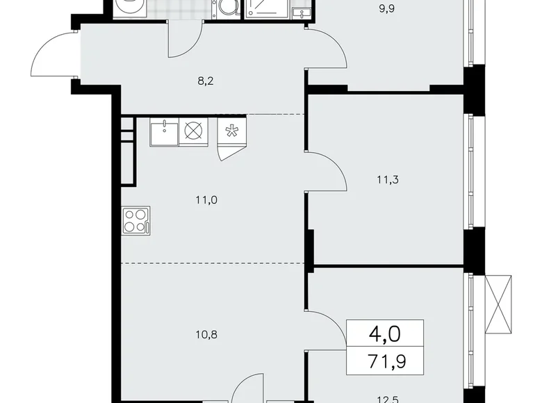 4 room apartment 72 m² poselenie Sosenskoe, Russia