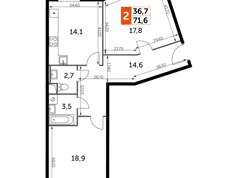 Mieszkanie 2 pokoi 72 m² Razvilka, Rosja