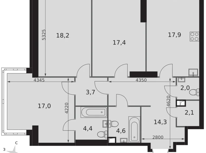 Apartamento 3 habitaciones 102 m² Moscú, Rusia