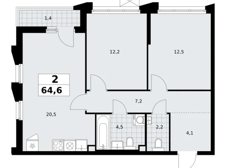 Mieszkanie 2 pokoi 65 m² Troick, Rosja