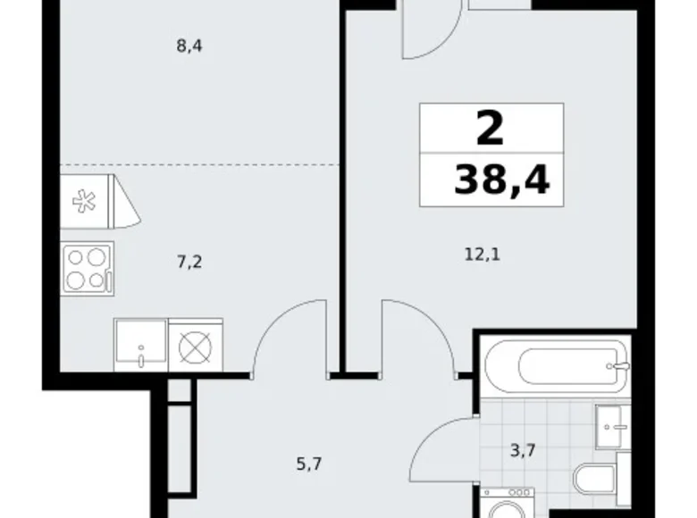 2 room apartment 38 m² Postnikovo, Russia