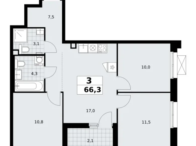 Appartement 3 chambres 66 m² poselenie Sosenskoe, Fédération de Russie