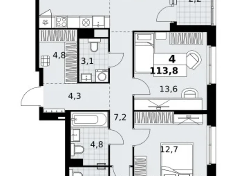 Apartamento 4 habitaciones 114 m² Kommunarka, Rusia