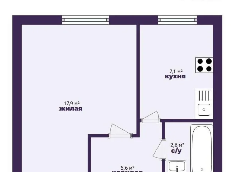 1 room apartment 34 m² Borovlyany, Belarus