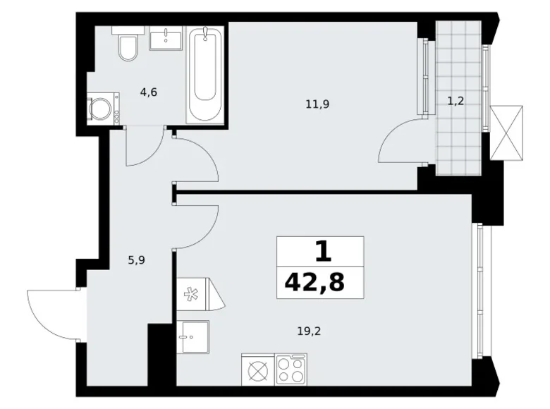 Appartement 1 chambre 43 m² Troïtsk, Russie
