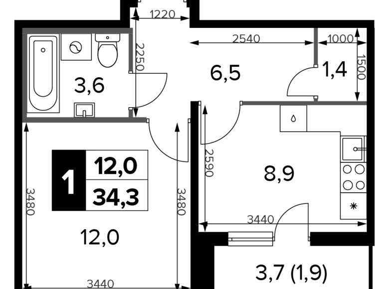 Студия 1 комната 34 м² Химки, Россия