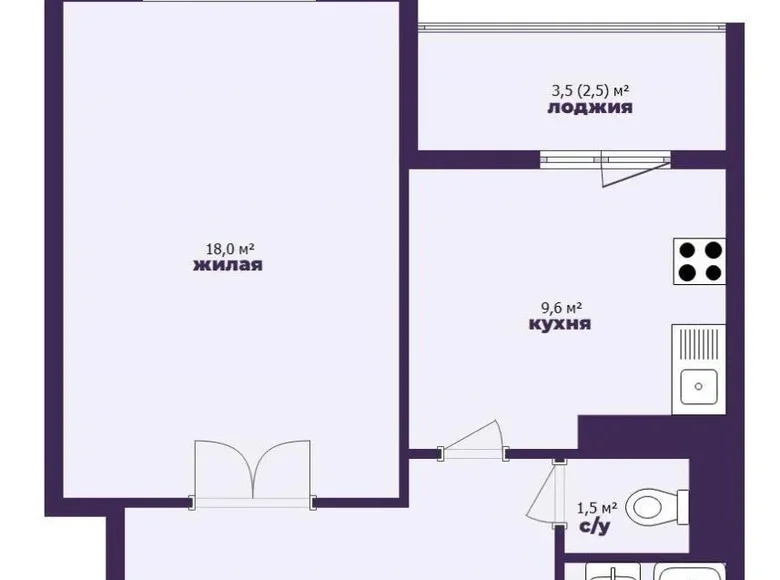 1 room apartment 46 m² Minsk, Belarus