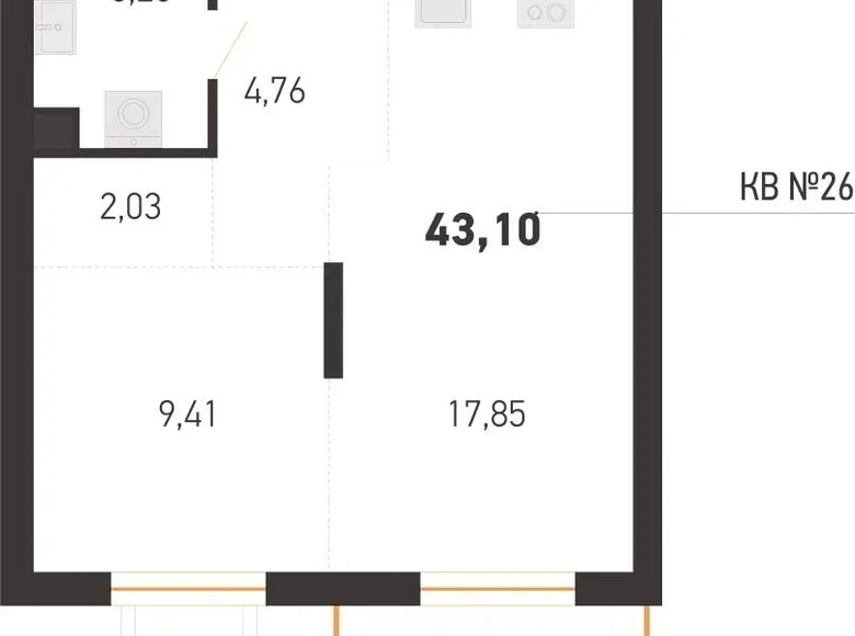 Mieszkanie 2 pokoi 43 m² Kopisca, Białoruś