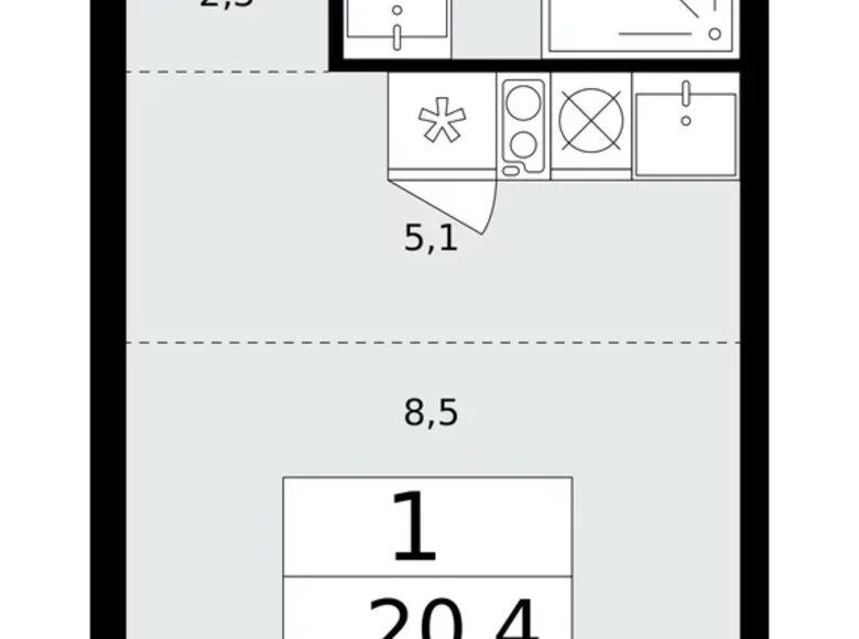 1 room apartment 20 m² poselenie Desenovskoe, Russia