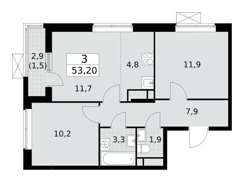 Wohnung 3 zimmer 53 m² poselenie Sosenskoe, Russland