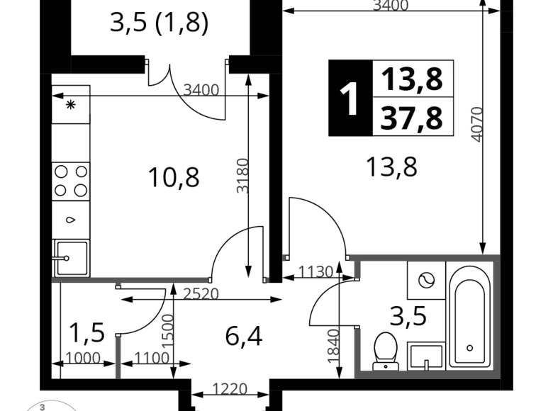 Mieszkanie 1 pokój 38 m² rejon leniński, Rosja