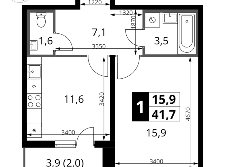 Mieszkanie 1 pokój 42 m² rejon leniński, Rosja