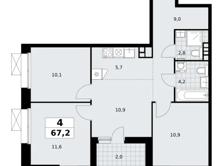 Apartamento 4 habitaciones 67 m² poselenie Sosenskoe, Rusia