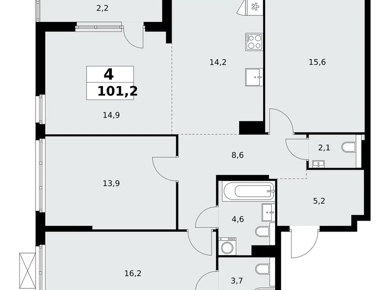 Mieszkanie 4 pokoi 101 m² poselenie Sosenskoe, Rosja