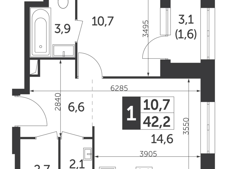 Mieszkanie 1 pokój 42 m² North-Eastern Administrative Okrug, Rosja