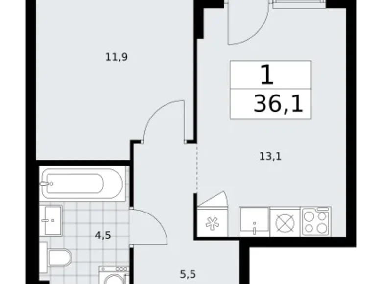 Appartement 1 chambre 36 m² Troïtsk, Russie