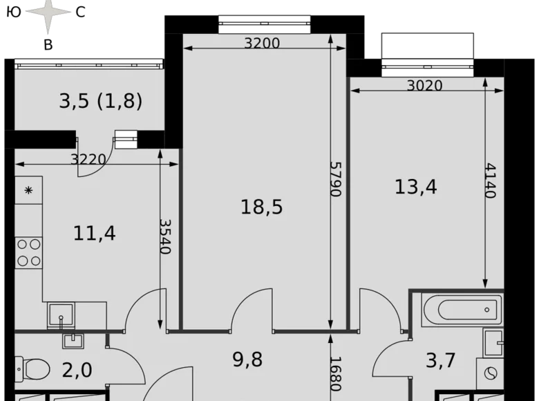 Appartement 2 chambres 61 m² Razvilka, Fédération de Russie