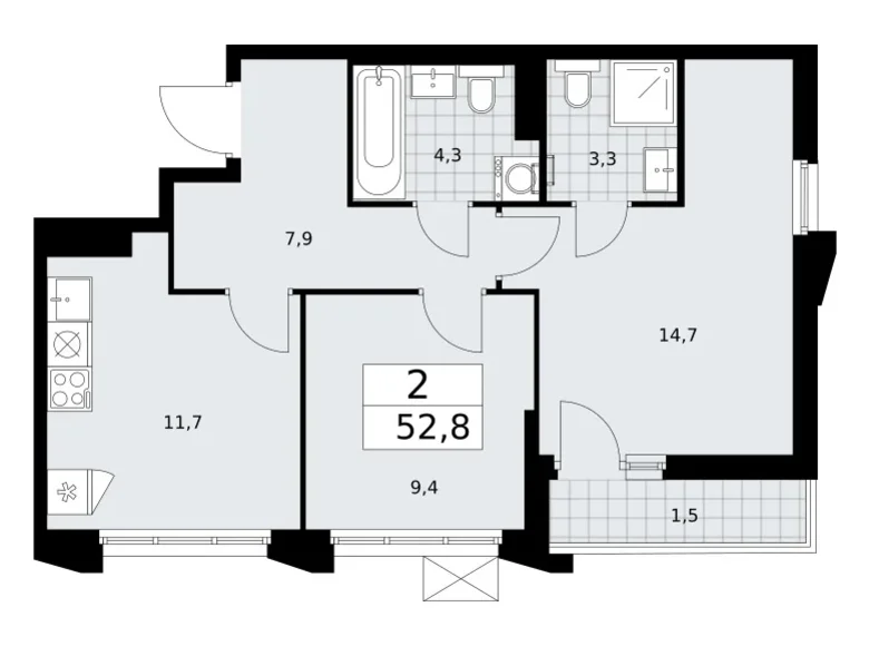 Квартира 2 комнаты 53 м² район Троицк, Россия