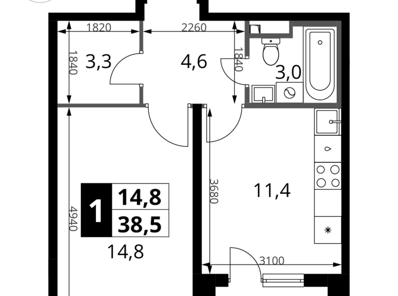 Mieszkanie 1 pokój 39 m² Potapovo, Rosja