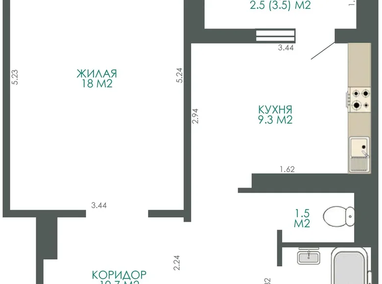 1 room apartment 45 m² Minsk, Belarus