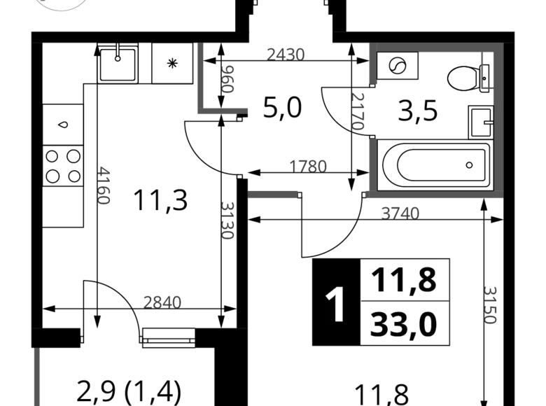 Wohnung 1 zimmer 33 m² Chimki, Russland