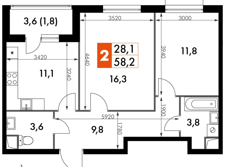 Apartamento 2 habitaciones 58 m² Razvilka, Rusia