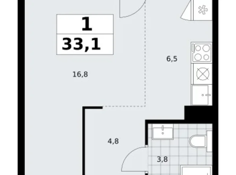 Mieszkanie 1 pokój 33 m² Troick, Rosja