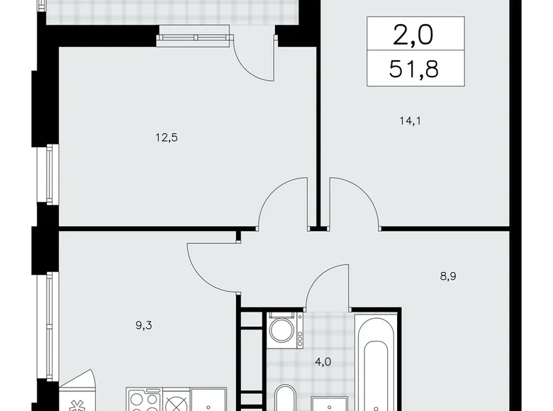 Wohnung 2 zimmer 52 m² poselenie Sosenskoe, Russland