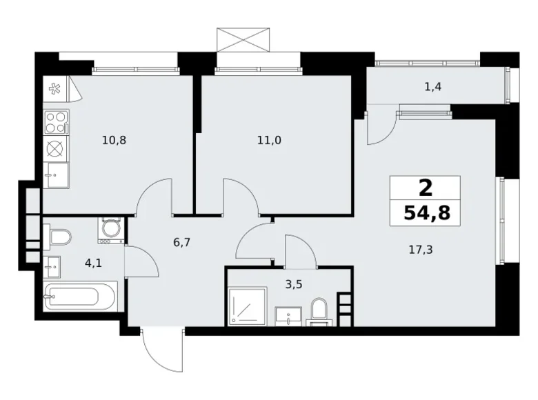 2 room apartment 55 m² poselenie Sosenskoe, Russia