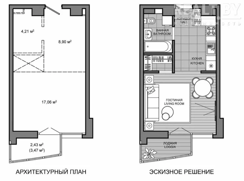 Wohnung 1 Zimmer 33 m² Minsk, Weißrussland