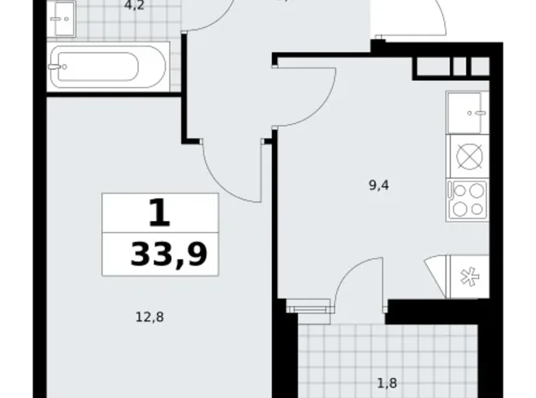 Квартира 1 комната 34 м² поселение Сосенское, Россия