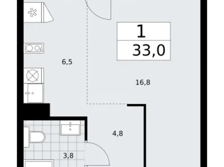 Apartamento 1 habitación 33 m² Troitsk, Rusia