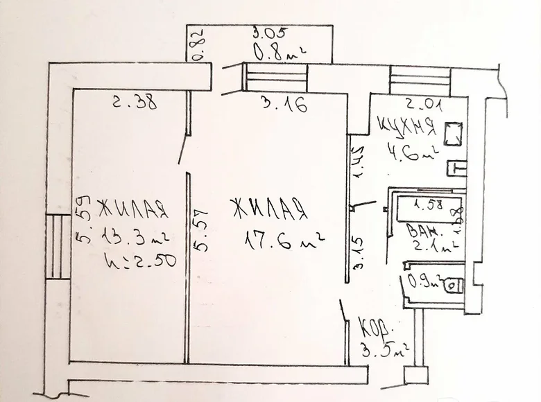 Mieszkanie 2 pokoi 42 m² Homel, Białoruś