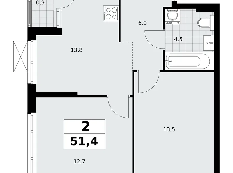 Wohnung 2 Zimmer 51 m² poselenie Sosenskoe, Russland