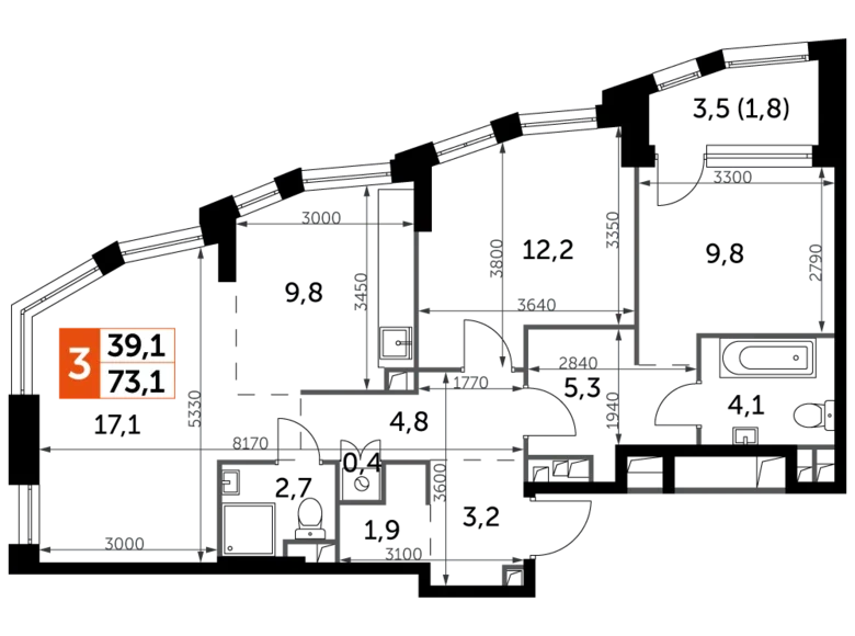 Квартира 3 комнаты 73 м² Москва, Россия