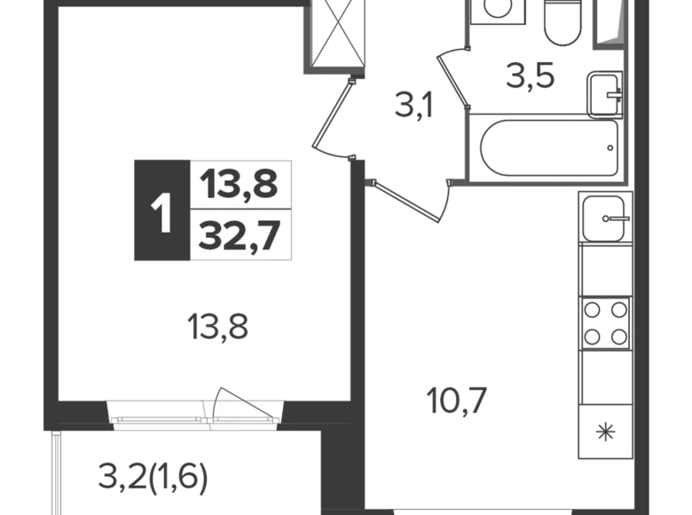 Apartamento 1 habitación 33 m² Leninsky District, Rusia