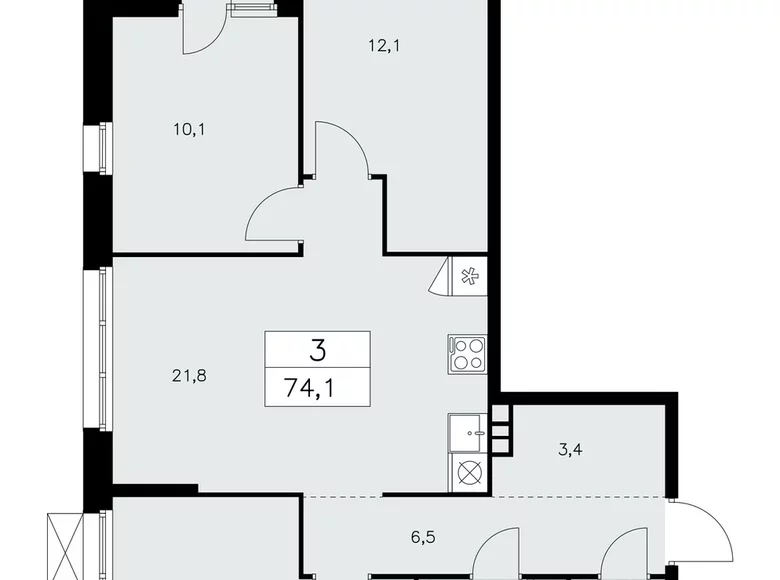 Mieszkanie 3 pokoi 74 m² poselenie Sosenskoe, Rosja