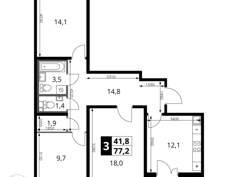 Mieszkanie 3 pokoi 77 m² rejon leniński, Rosja