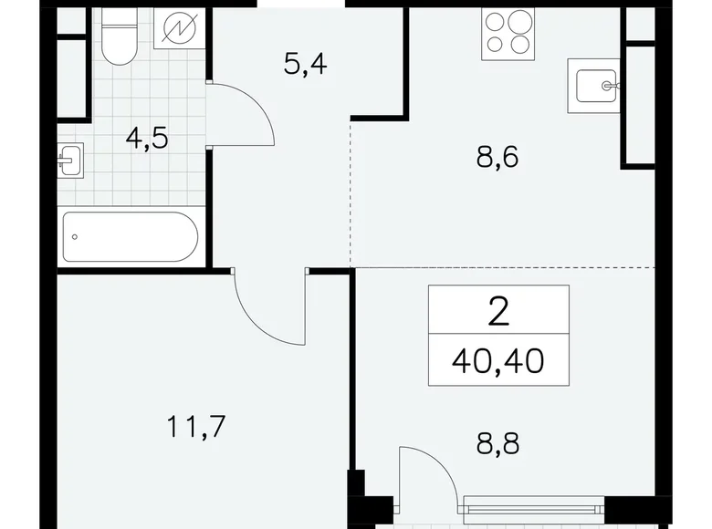 2 room apartment 40 m² South-Western Administrative Okrug, Russia