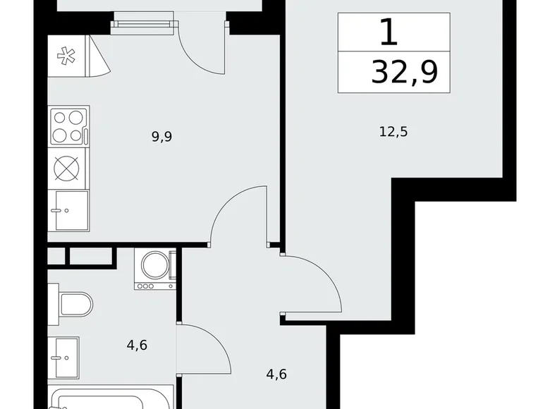 Apartamento 1 habitación 33 m² poselenie Sosenskoe, Rusia