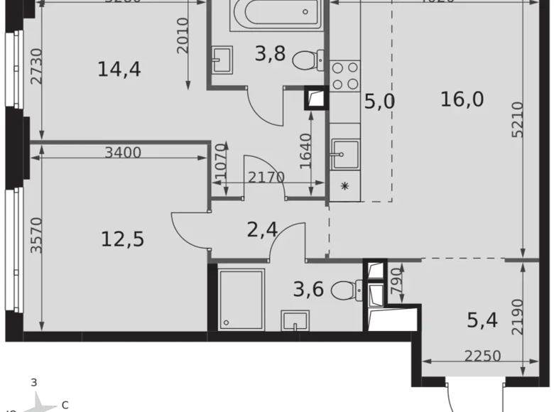 Apartamento 3 habitaciones 63 m² North-Western Administrative Okrug, Rusia