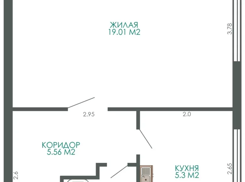 1 room apartment 32 m² Minsk, Belarus