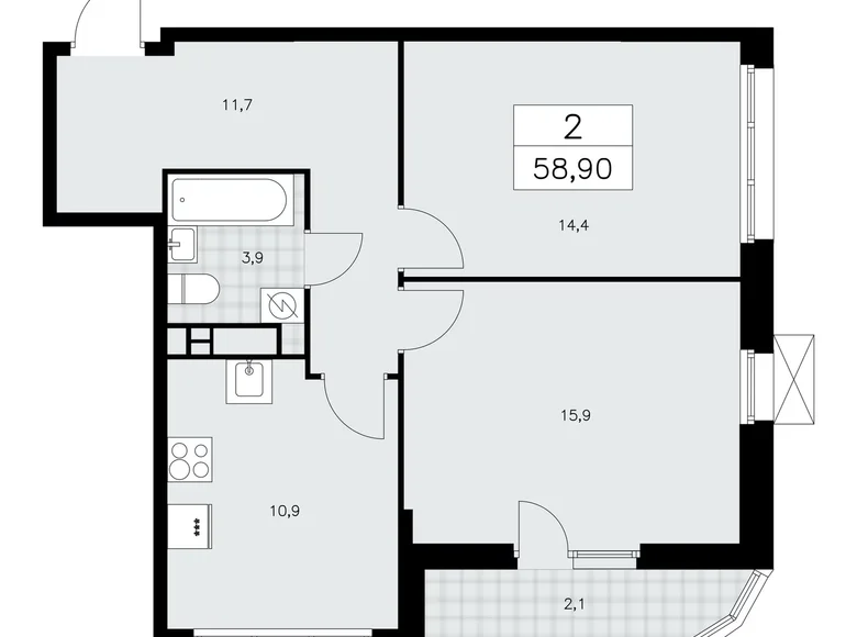 Apartamento 2 habitaciones 59 m² poselenie Sosenskoe, Rusia