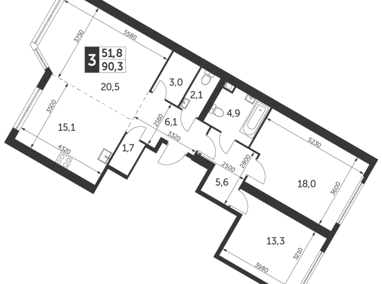 Apartamento 3 habitaciones 90 m² Konkovo District, Rusia