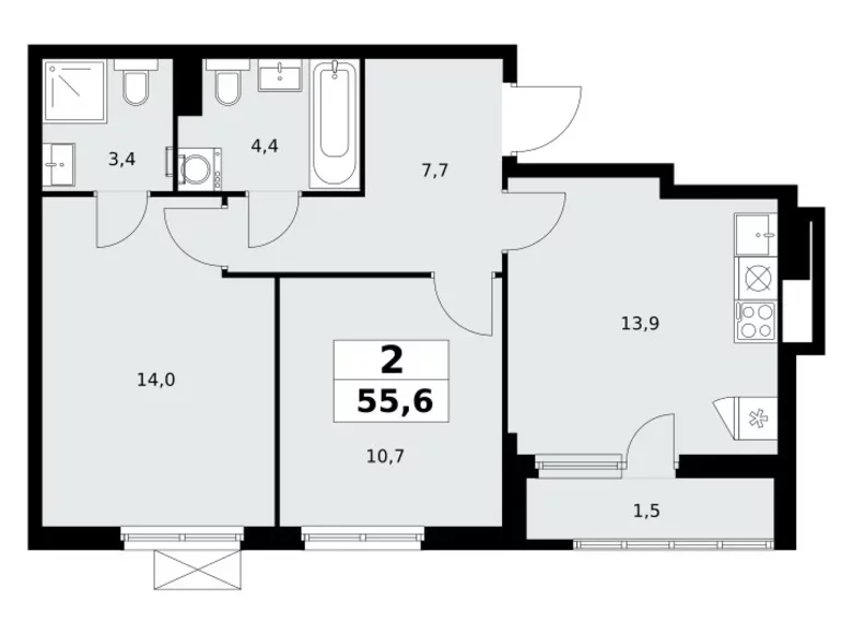 Apartamento 2 habitaciones 56 m² poselenie Sosenskoe, Rusia