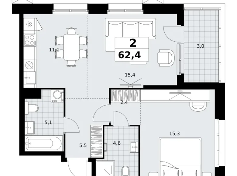 Квартира 2 комнаты 62 м² район Коммунарка, Россия