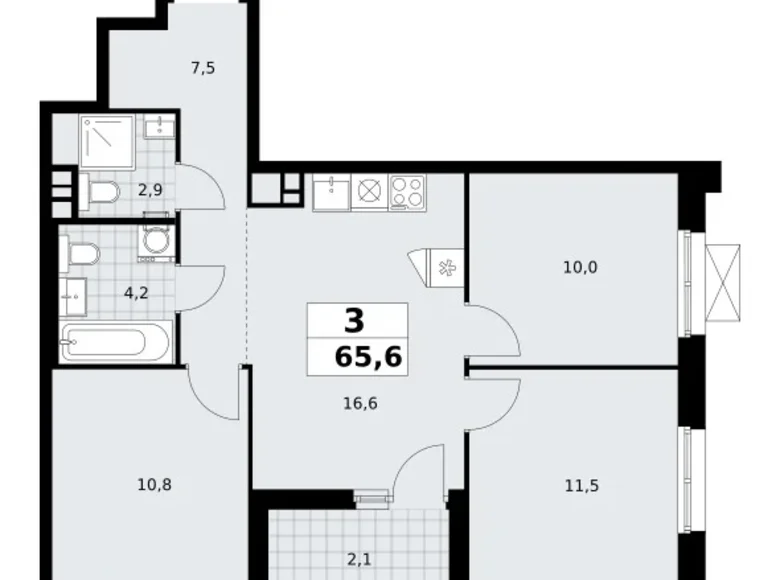 Квартира 3 комнаты 66 м² поселение Сосенское, Россия