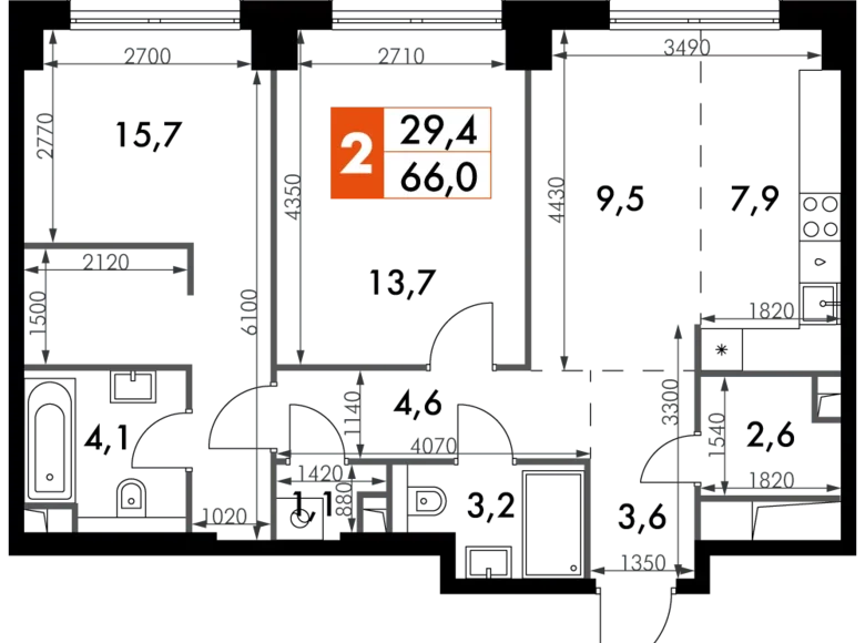 Квартира 3 комнаты 66 м² Северо-Западный административный округ, Россия